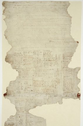 The Waitangi Sheet of the Treaty of Waitangi, signed between the British Crown and various Maori chiefs in 1840.