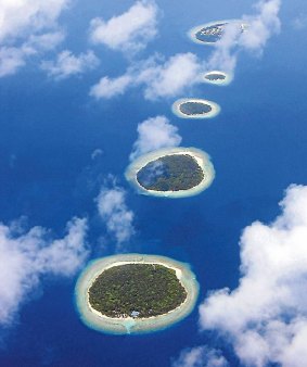 Aerial view of the Maldives atolls.