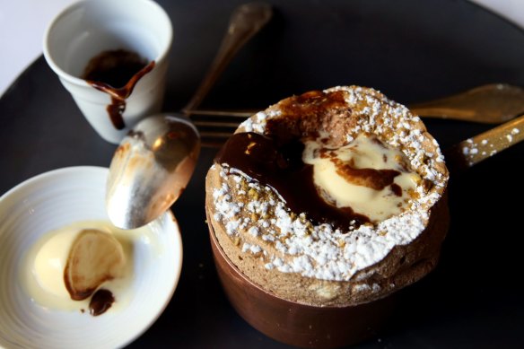 Chocolate souffle made by Guy Grossi at Grossi Florentino.