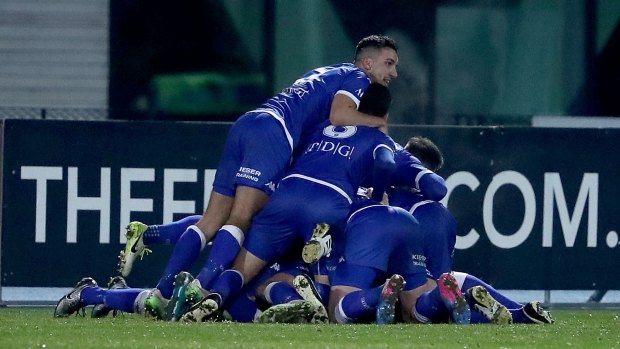 Celebration: South Melbourne are through to the round of 16 for the first time.