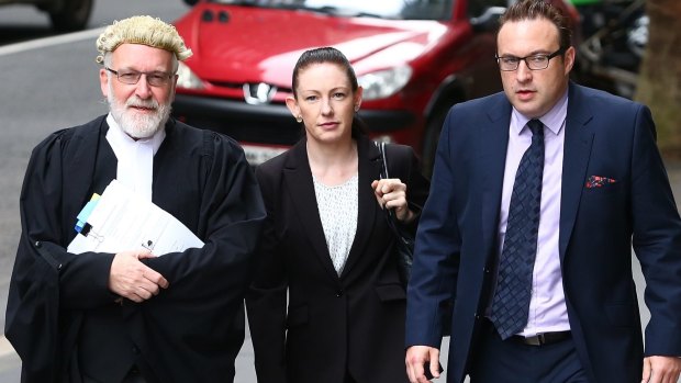 Jayne Gersbach enters the NSW Supreme Court accompanied by her barrister Michael McAuley (left) and solicitor Paul Blake.