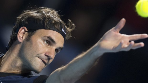 Roger Federer in actionin Basel, Switzerland.