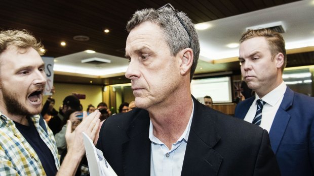 Inner West Council Administrator Richard Pearson, pictured at council's first public meeting in May, which was shut down by protesters.