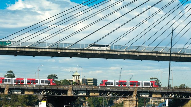 An artist's impression of trams running on the old Glebe Island Bridge.