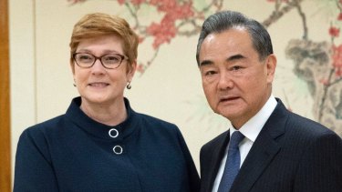 Marise Ann Payne Minister for Foreign Affairs and China State Councilor Wang Yi meet at the UN. 