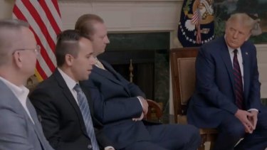 US President Donald Trump speaks with former hostages.