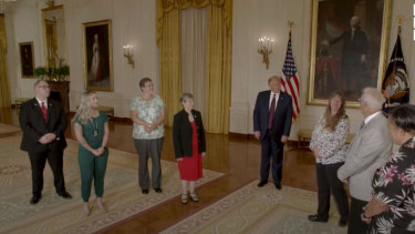 US President Donald Trump talks with regular Americans about his COVID-19 response during the RNC.