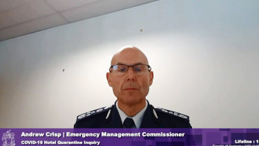 Victorian Emergency Management Commissioner Andrew Crisp at the inquiry into the state's hotel quarantine system.