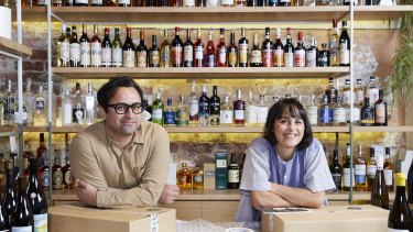 Owners siblings Paul and Jessica Ghaie at independent wine store Blackhearts & Sparrows.