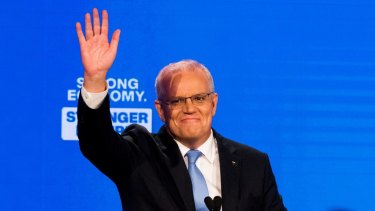 Prime Minister Scott Morrison at The Brisbane Convention and Exhibition Centre yesterday for the official Coalition campaign launch. 