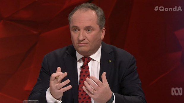 Barnaby Joyce said the ABC sometimes pays too much attention to questions that are "inside the beltway and have zero and nothing to do with our lives out there" on <i>Q&A</i>. 