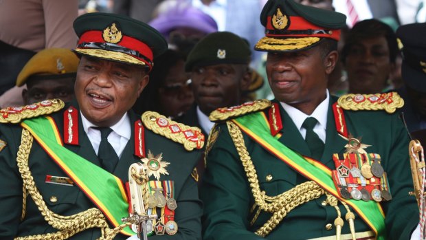 Army Generals Constantino Chiwenga, left, and Valerio Sibanda during the presidential inauguration ceremony in the capital Harare, Zimbabwe in November. 