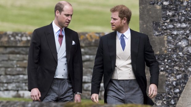 Prince William, Duke of Cambridge and Prince Harry arrive for the wedding ceremony of Pippa Middleton to James Matthews.