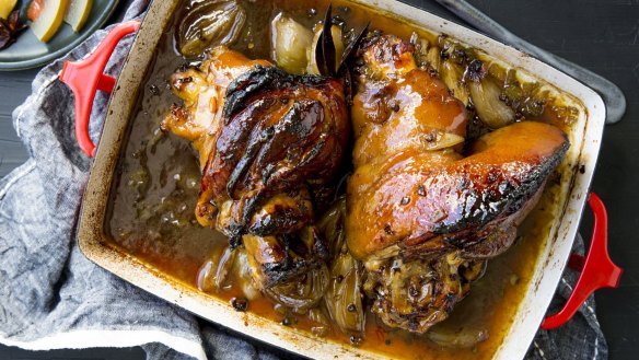 Karen Martin's braised pork hocks with cider, honey, star anise and Sichuan pepper 