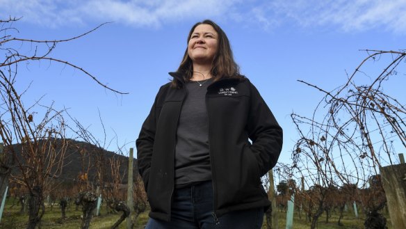 Yarra Yering chief winemaker Sarah Crowe in the winery's Gruyere vineyards near Melbourne.