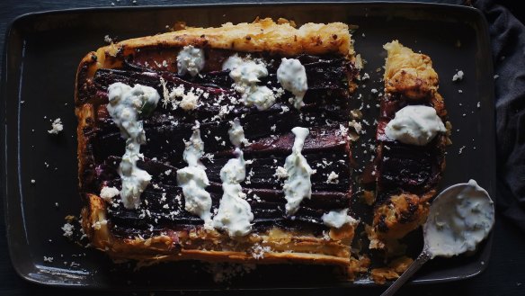 Purple heirloom carrots make for a dark and handsome tart.