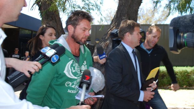 Ben Cousins leaving Armadale Magistrates Court in October 2016 after being held by police overnight. 