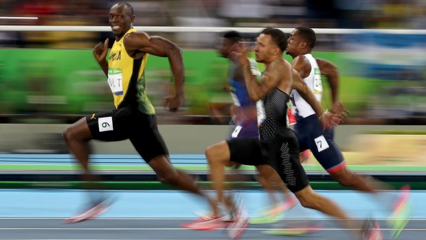 Usain Bolt on his way to gold in Rio.
