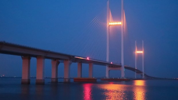 The new Dandong-Sinuiju bridge which has not been used since being built in 2015.