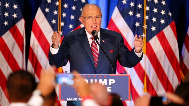 Former New York mayor Rudy Giuliani speaks before Republican Presidential candidate Donald Trump in Youngstown, Ohio.