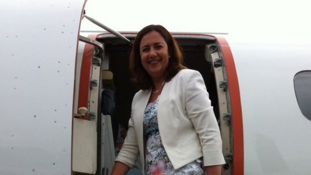 Opposition Leader Annastacia Palaszczuk boards a flight on one of her campaign visits Cairns.