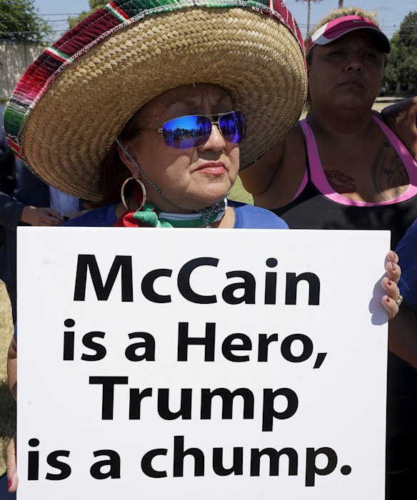 A protester awaits the arrival of Donald Trump in Texas last week.