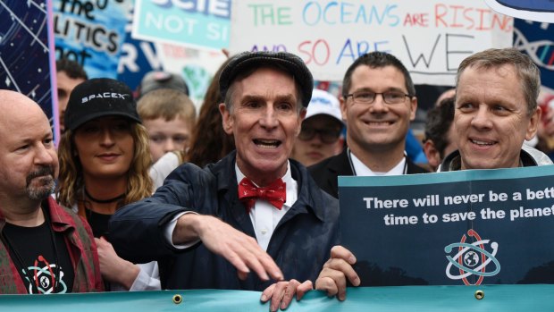 Bill Nye "The Science Guy" participates in the March for Science in Washington in late April. Scientists, students and research advocates rallied from the Brandenburg Gate to the Washington Monument on Earth Day, conveying a global message of scientific freedom without political interference.