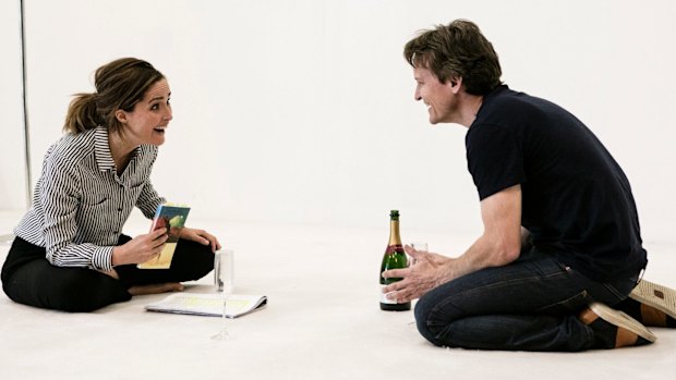 Rose Byrne and Damon Herriman rehearse for David Mamet's <i>Speed-the-Plow</i> in the Sydney Theatre Company production. 