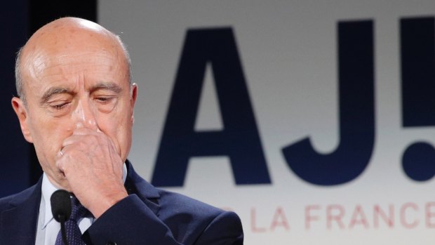 Alain Juppe after the official announcement of results in the conservative party's national primary election in Paris.