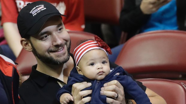 Alexis Ohanian, husband of Serena Williams, holds their baby, Alexis Olympia Ohanian Jr.