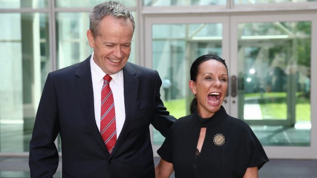 Bill Shorten poses for photos with Deputy Leader of the NSW Opposition Linda Burney -  the Indigenous woman will contest the Sydney seat of Barton. 