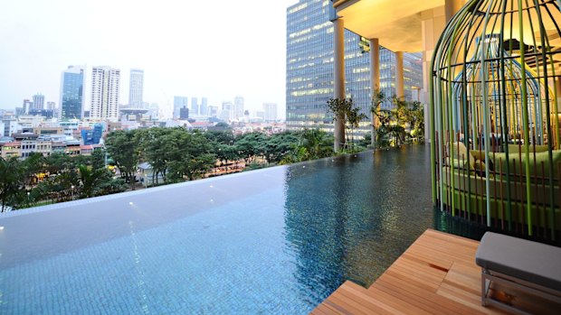 The quirky cabanas beside the infinity pool.