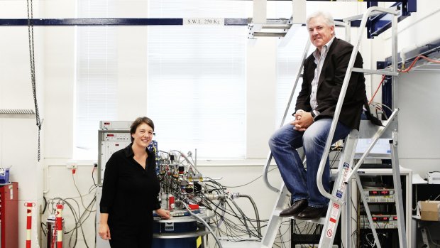 Professor Michelle Simmons and CBA CIO David Whiteing inside the quantum computing lab at UNSW. 


Photo by Peter Braig 
(NO CAPTION INFORMATION PROVIDED)
