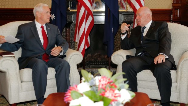 US Vice President Mike Pence meets with Australia's Governor-General Peter Cosgrove at Admiralty House.