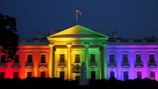 Presidential support: The White House is lit up in rainbow colours to celebrate the legislation of gay marriage.