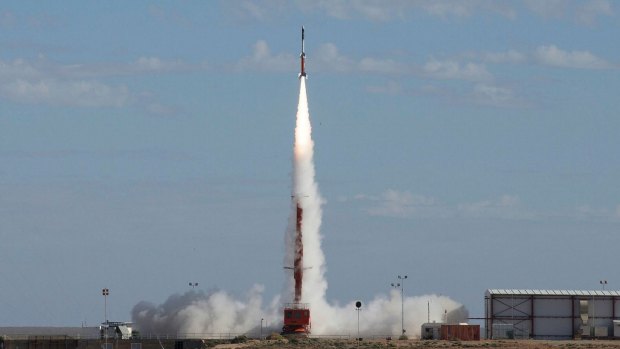 The HiFiRE 5B launches at the Woomera Test Range.