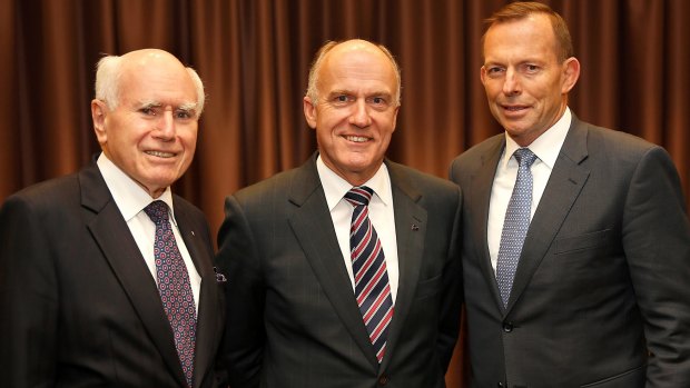 John Howard, Eric Abetz and Tony Abbott in 2015.