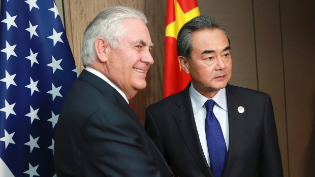 US Secretary of State Rex Tillerson and Chinese Foreign Minister Wang Yi in Manila for the ASEAN foreign ministers' meeting.