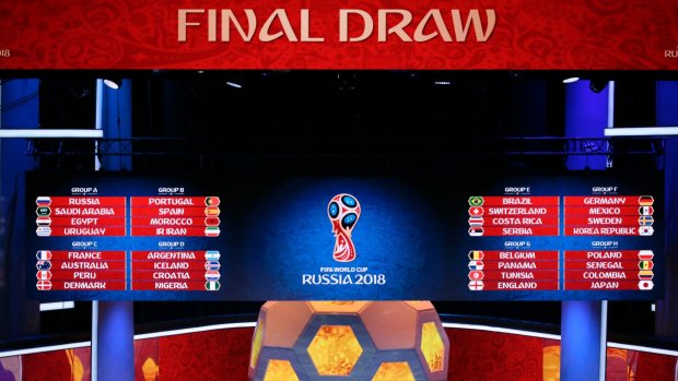 All groups are on display at the end of the 2018 soccer World Cup draw.