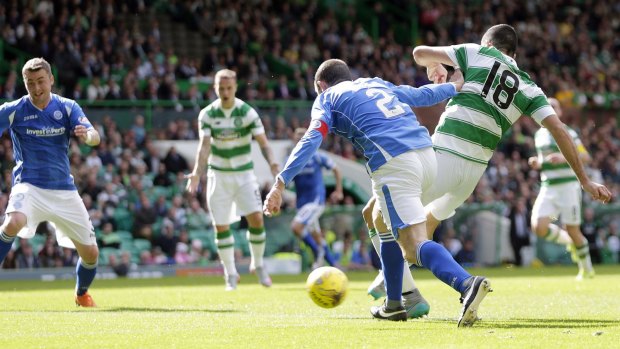 Tom Rogic shows he is in good touch as he scores for Celtic.