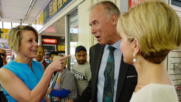 Kristina Keneally snuck up on John Alexander while he was campaigning in Eastwood Mall with Julie Bishop.