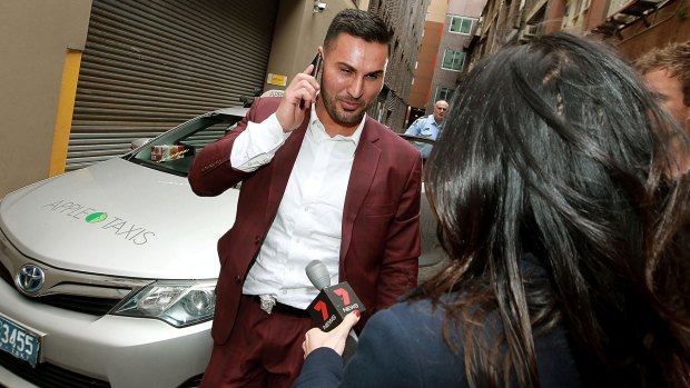 Salim Mehajer leaving the police station on Sunday afternoon.