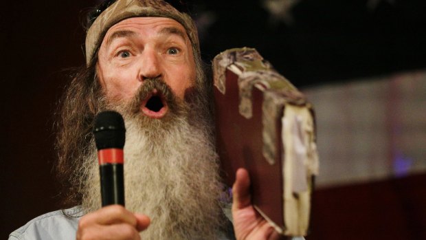 Phil Robertson of "Duck Dynasty" speaks at a rally for US Senate hopeful Roy Moore