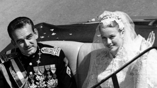 Princess Grace with Prince Rainier III following their marriage in Monaco Cathedral in 1956.