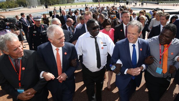 Prime Minister Malcolm Turnbull and Opposition Leader Bill Shorten came together last month to link arms in support of ending family violence in Indigenous communities.