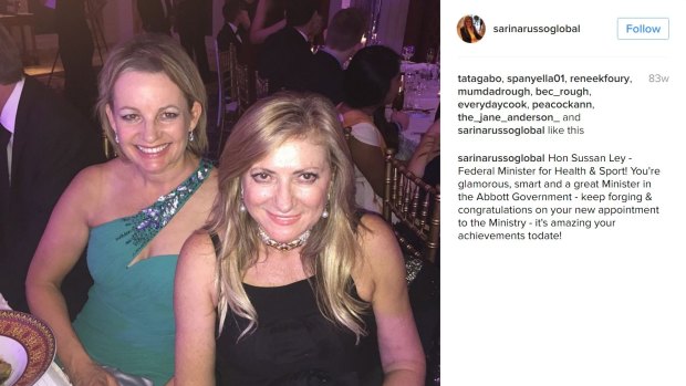 Sussan Ley with Queensland businesswoman Sarina Russo at a party in 2015. 