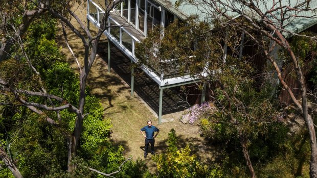 Professor Alan Hajek, son of Vladimir Hajek, the founder of the original Arthurs Seat chairlift in 1960. Alan stands in the backyard of the house he grew up in (as seen from a cable car). 