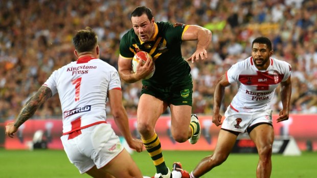 Momentum: Boyd Cordner skips out of a tackle to launch himself at the try line before scoring the game's only try.