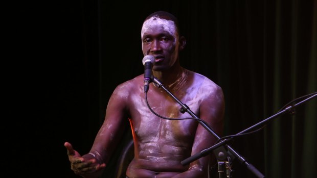 Dressed in traditional Sudanese dance robes, Beny Aterdit Bol spoke about his life during the war in Sudan.