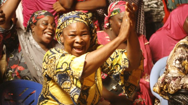 Women supporting Nigerien President Mahamadou Issoufou celebrate after election results were released on Tuesday.